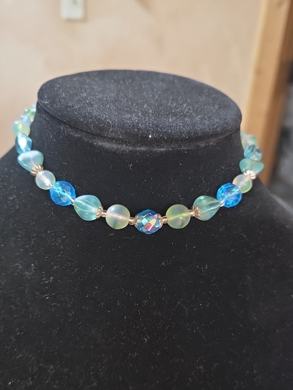 Blue Green Beaded Choker Necklace
